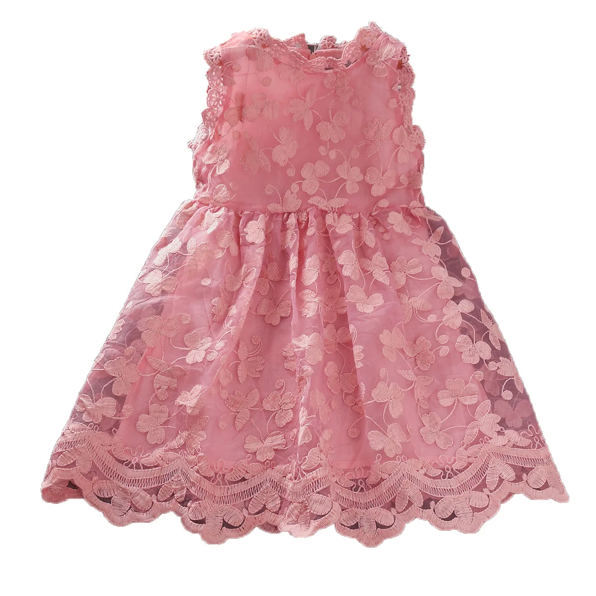 

2022 New Girls' Dresses Summer Cotton Embroidered Hollow Dress Baby Kids Clothing Cute Lace Vest Dress Size 90-130