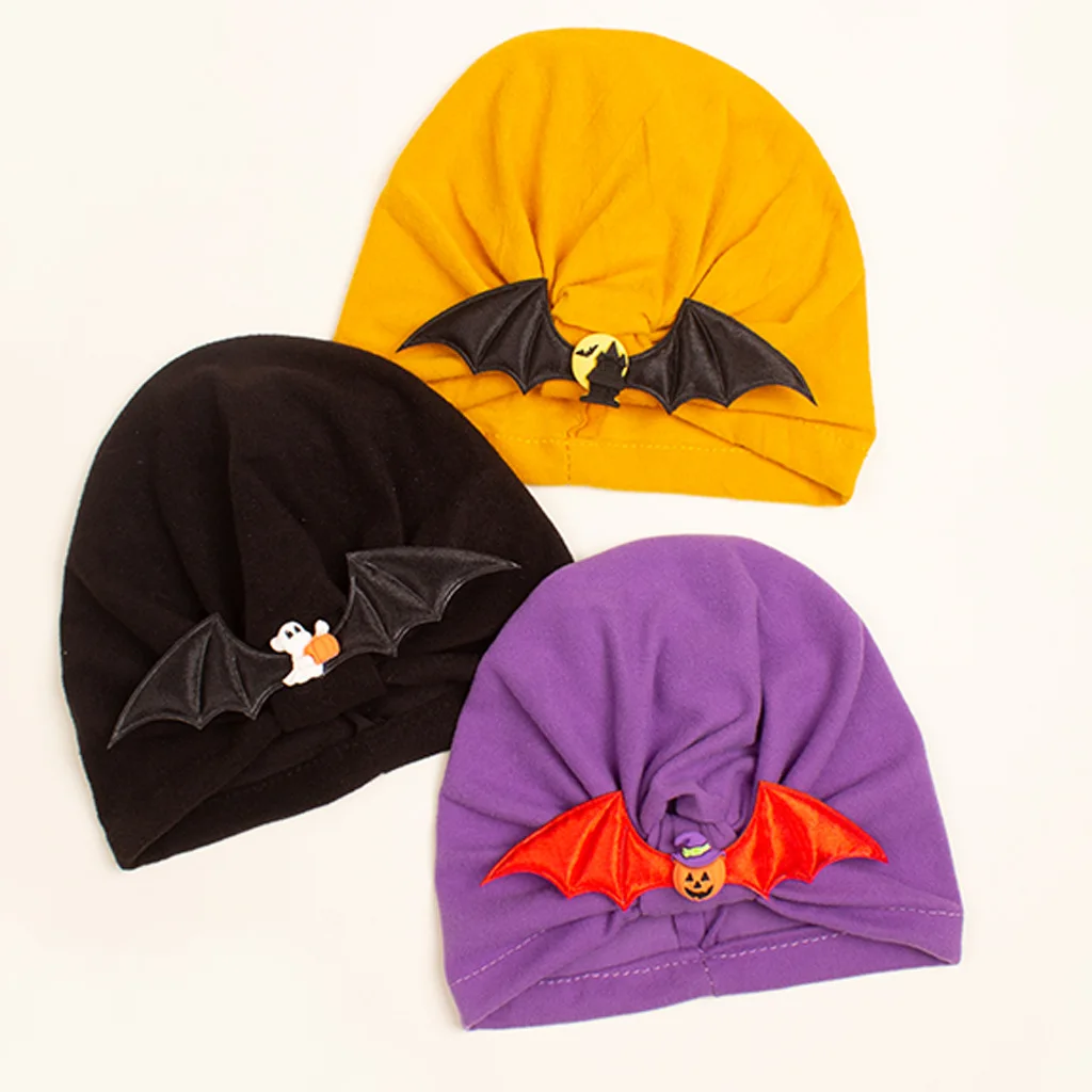 

Cute Cartoon Bat Infant Hat Candy Solid Color Cap Turban Boys Girls Baby Headwraps Hats Soft Cotton Bonnet Kids Halloween Gift