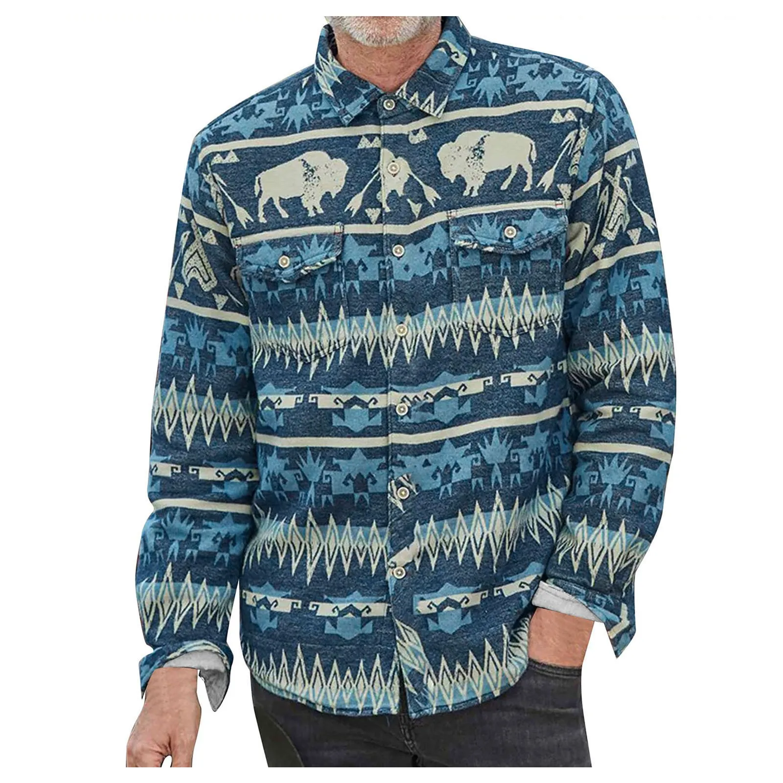 

Men's Autumn And Spring Top Shirt Button Printing Shirt Work Daily Top Lapel Coat Jacket Long Sleeve Top Athletic Short Pack