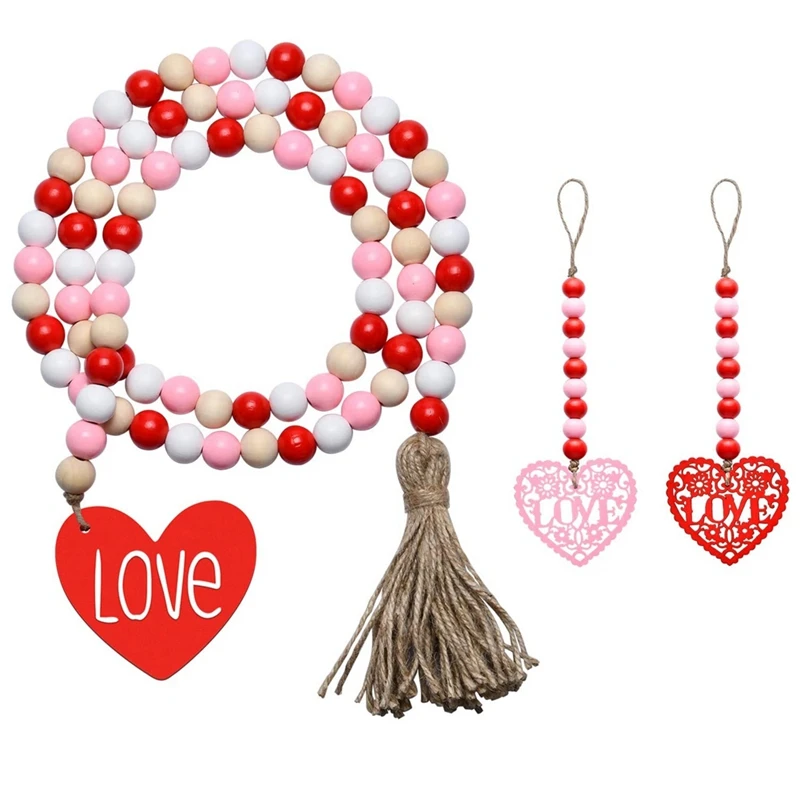 

Wood Bead Garland Tassels, Hanging Wooden Love Heart Ornaments Beads Garlands Decorations Wall Hanging Decor
