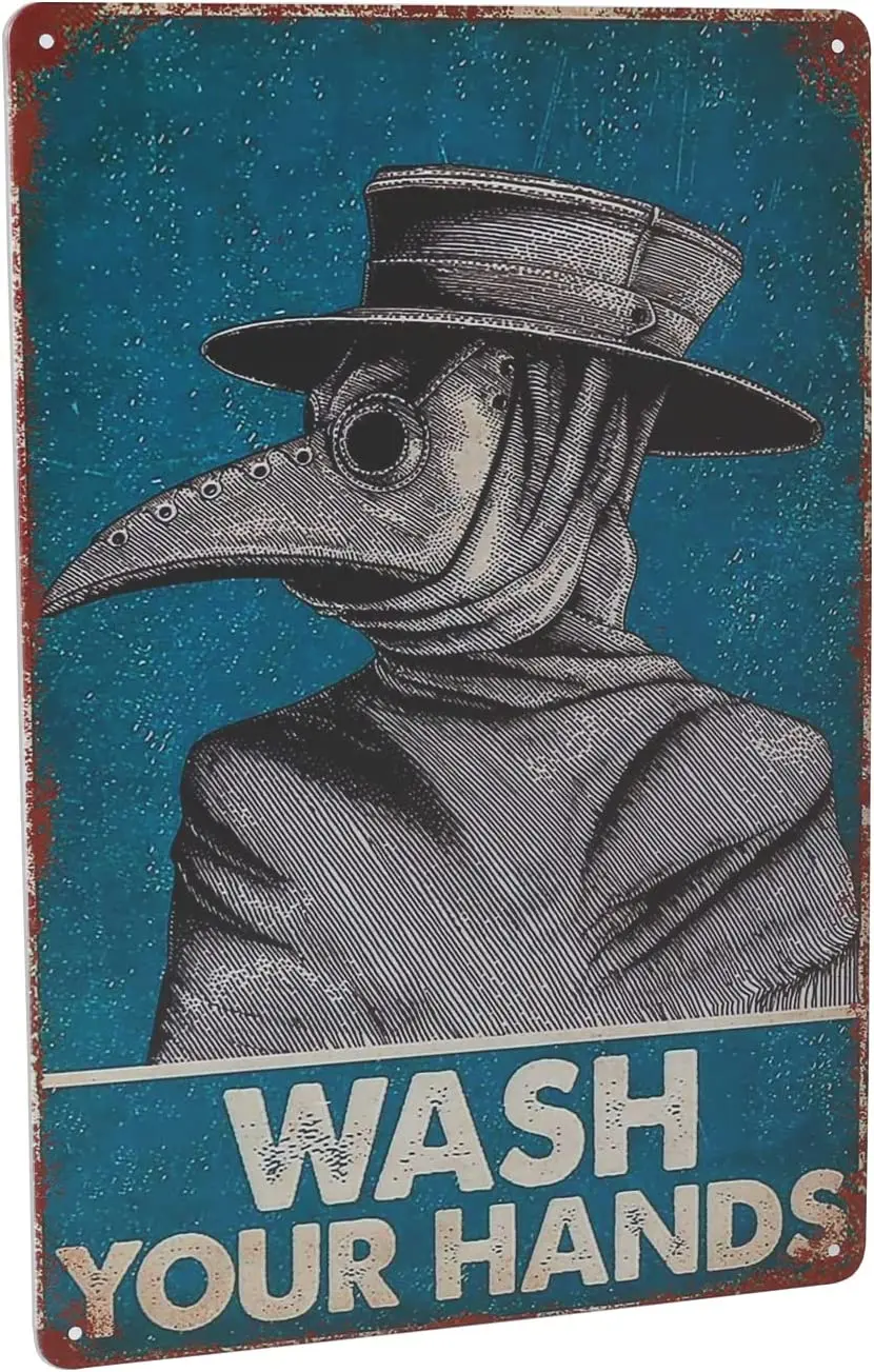 

Vintage Tin SignPlague Doctor Wash Your Hand Sign Public Health Retro Wall Art Bathroom Home Print Doctor Office Decor posters