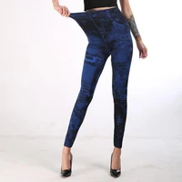 women imitation jeans printed super elastic autumn winter slim breathable pencil pants for yoga