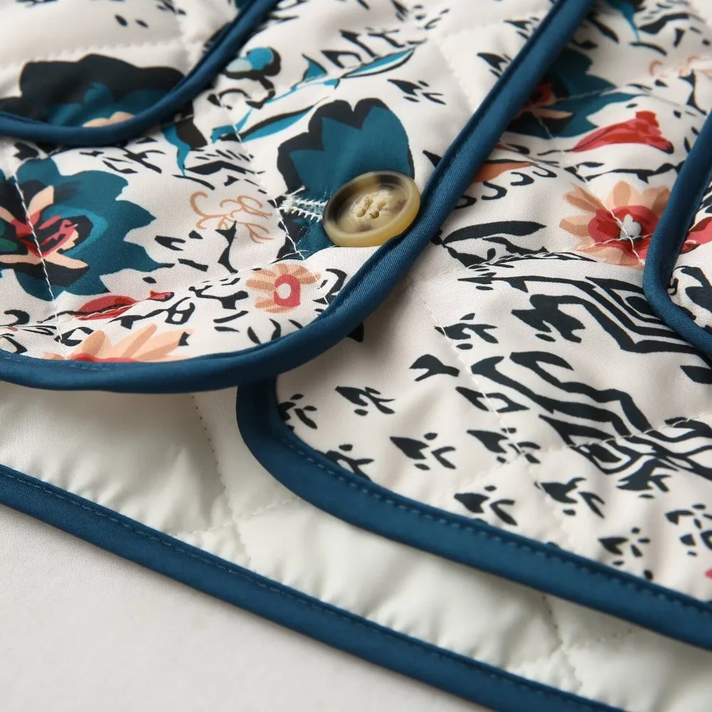 TRAF ZR High Street куртки с цветочным принтом для женщин винтажные уютные стеганые