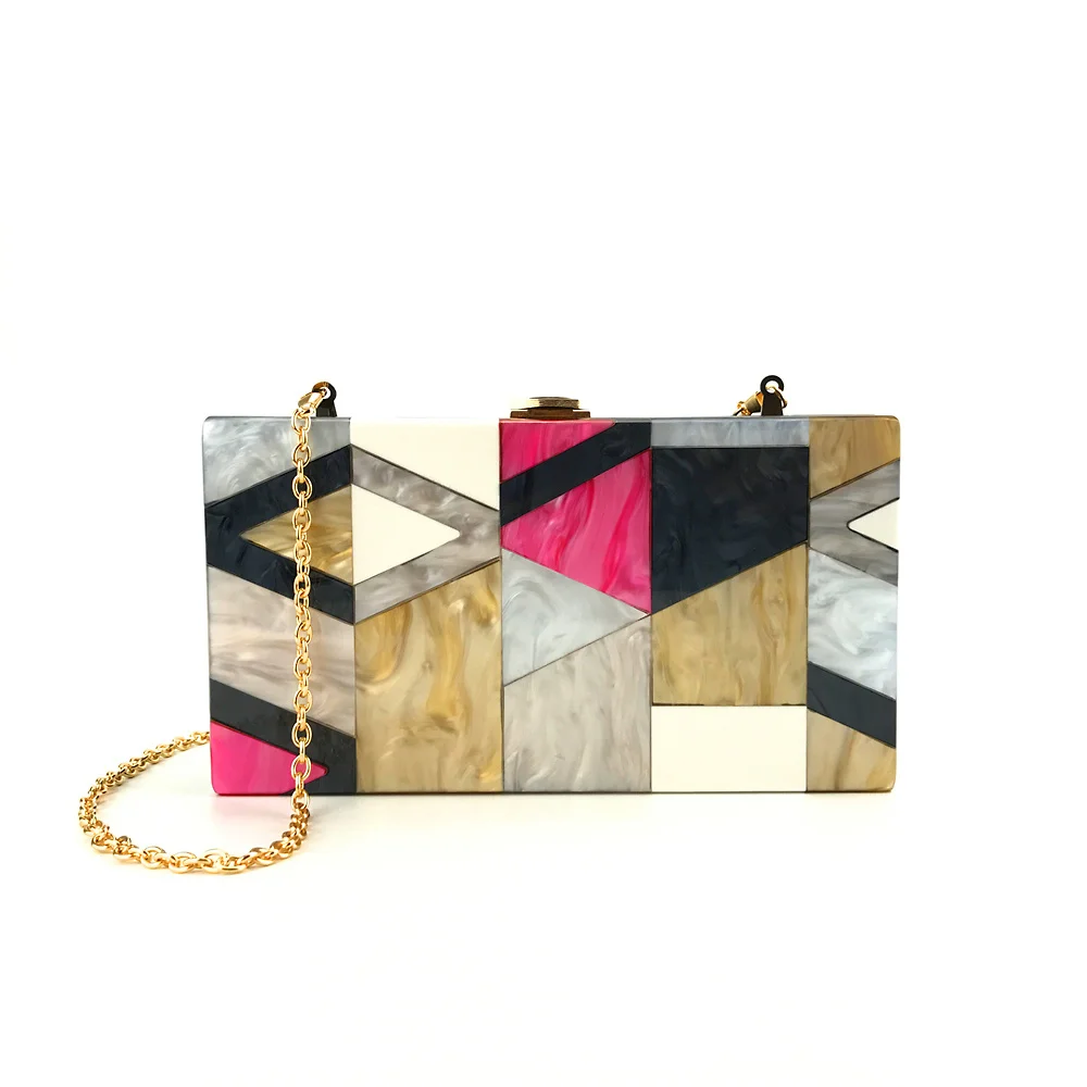 

Colourful Geometric Patchwork Acrylic Box Clutches Women Brand Messenger Shoulder Party Travel Summer Acrylic Flap Wallet Purse