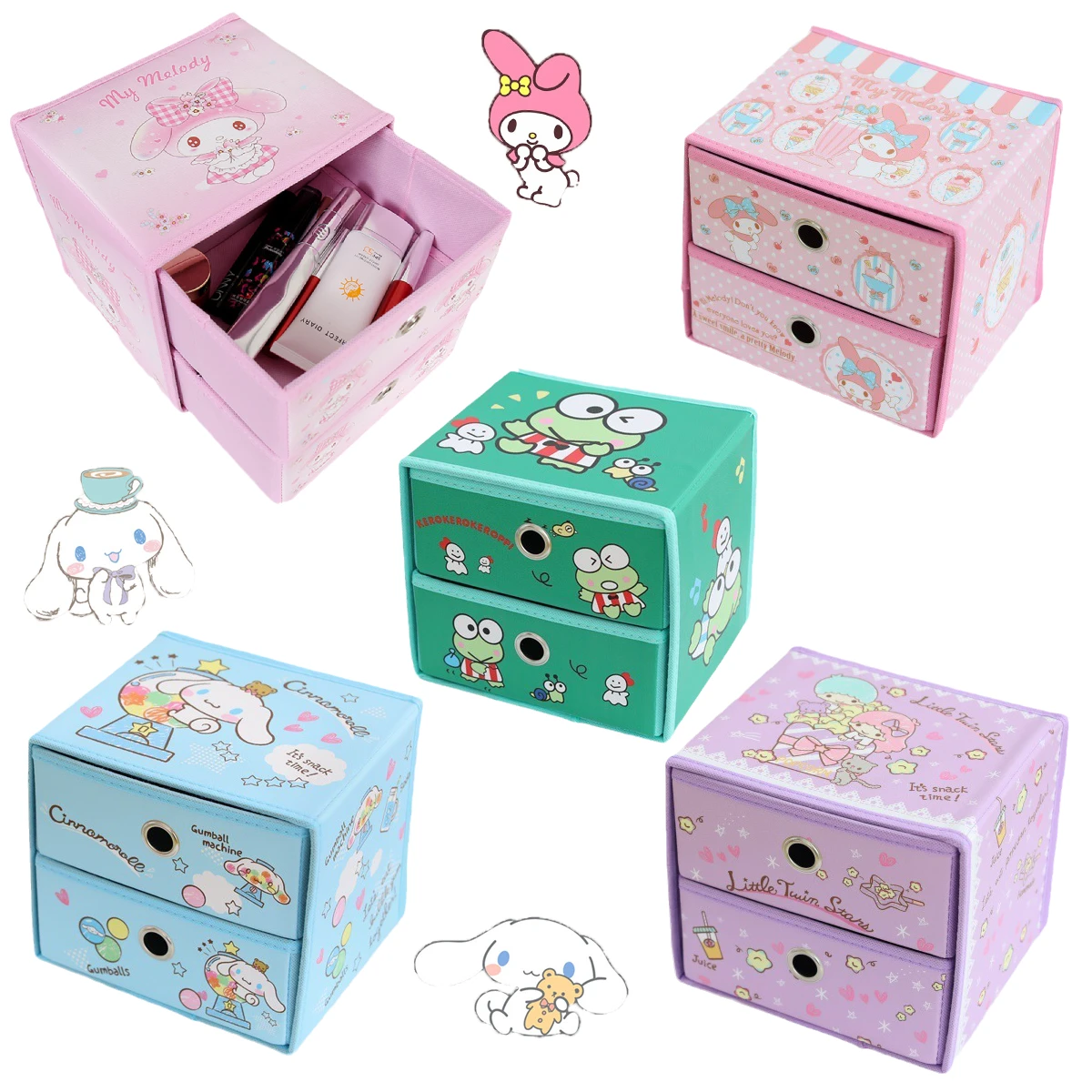 

Kawaii Sanrios Cinnamonroll My Melody аниме мультфильм PU Ящик Тип двойная коробка для хранения рабочего Стола складной органайзер для ювелирных изделий под...