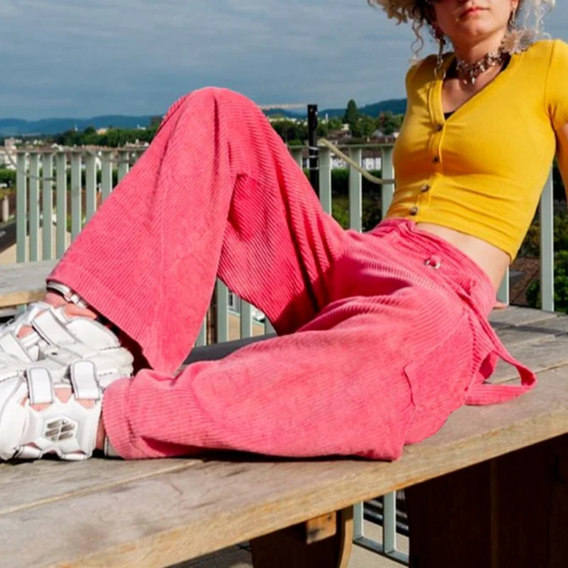 

Corduroy Vintage Joggers Women Wide Leg Straight Pants streetwear Sweatpant High Waist Pants Korean Large Harajuku Trousers