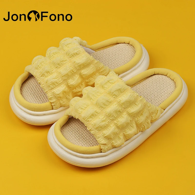 

Тапки женские льняные на толстой подошве с нескользящей подошвой