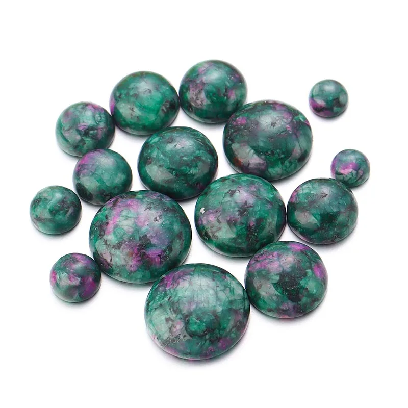 

10Pcs Green Natural Stone Cabochon Jewelry Gemstone Multiple Sizes Round Spacers Diy Flat Back Stone Charms Accessories