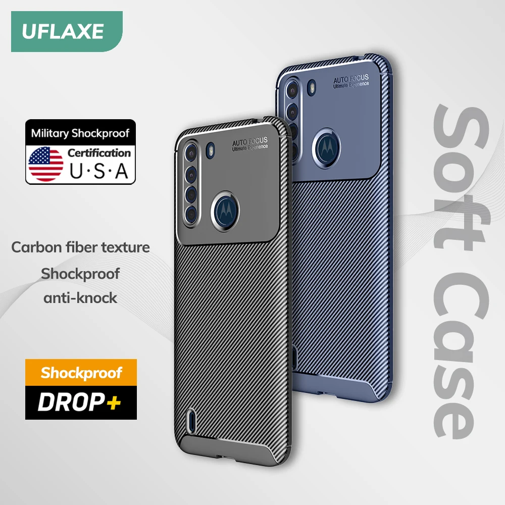 UFLAXE Original Shockproof Soft Silicone Case for Motorola One Fusion Plus Carbon Fiber Back Cover Casing