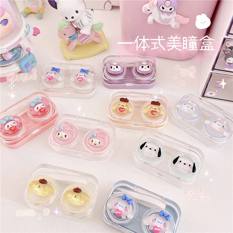 

Портативная цветная контактная коробка Kuromi My Melody, все в одном, двойная коробка, Женская Студенческая, коричная цветная контактная коробка д...