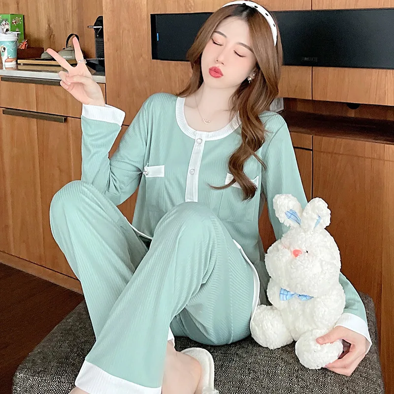 Pajama Women 2022 New Spring Autumn Thin Cotton Loose Cardigan Casual Korean Home Clothes Lady Nightwear Sleepwear Sleep Tops