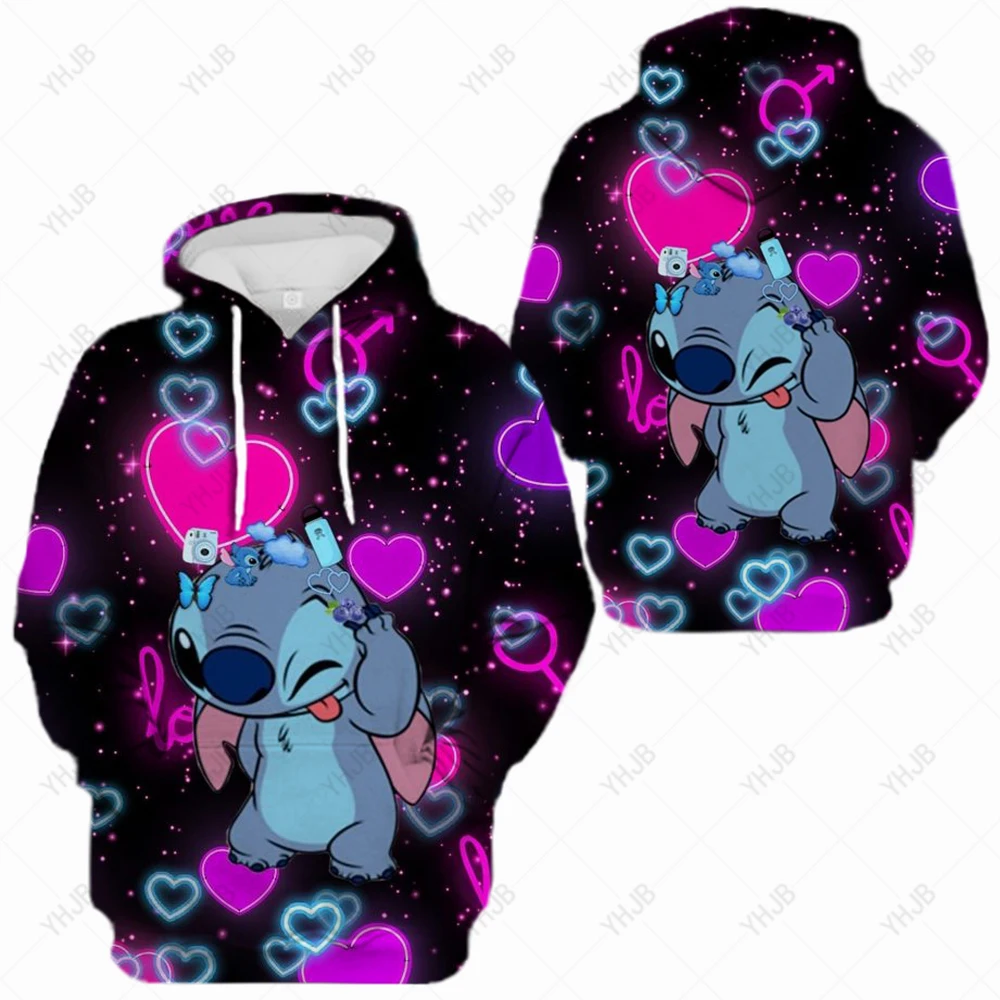 

New Stitch Print Hoodie Ladies Fashion Street Sweatshirt Ladies Loose Casual Hoodie Kids Disney Cosplay Hoodie