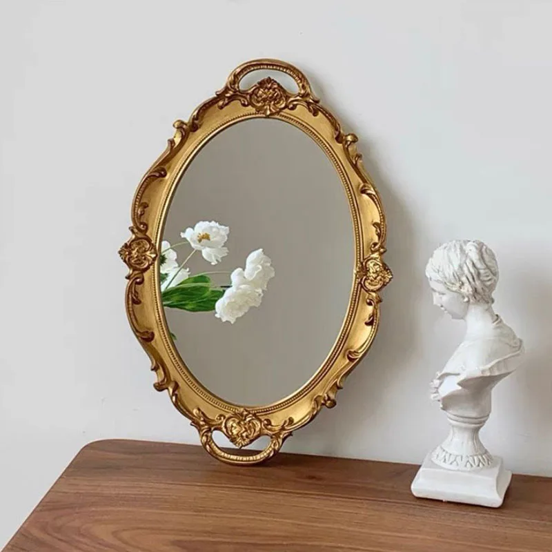 

European Decorative Plate Storage Tray Oval Plate Jewelry Display Rotary Candy Decor Tray Mirror Decorative Make Up Mirror