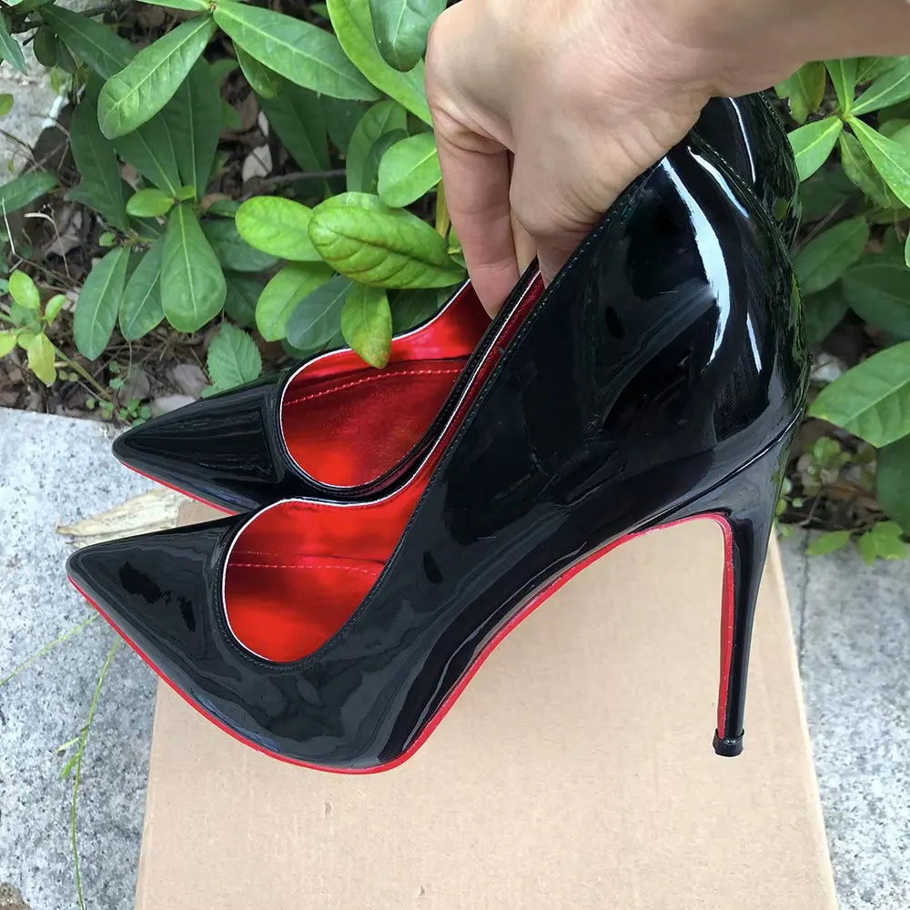 2025 модные элегантные лакированные черные женские туфли на высоком каблуке с