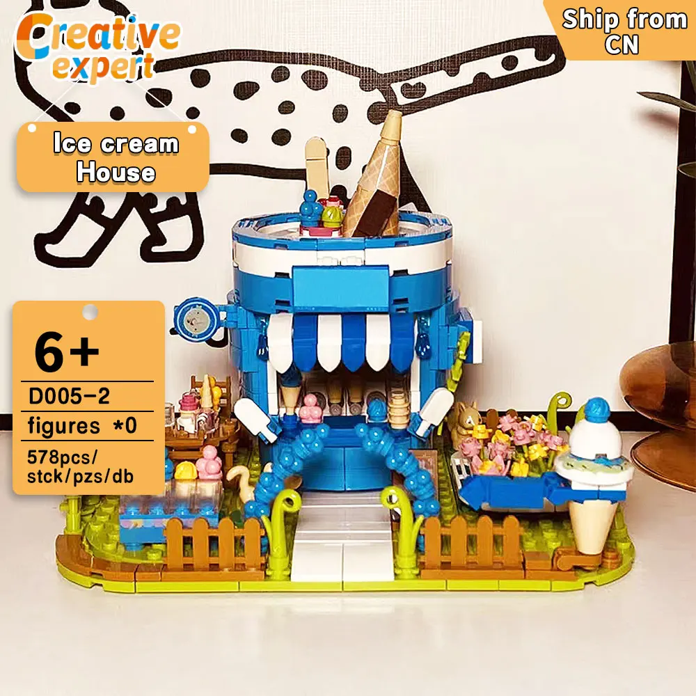 D005-2 Creative Expert Moc Ice Cream Dessert House Street Views Brick Modular House Model Building Blocks Toys Gifts 578pcs