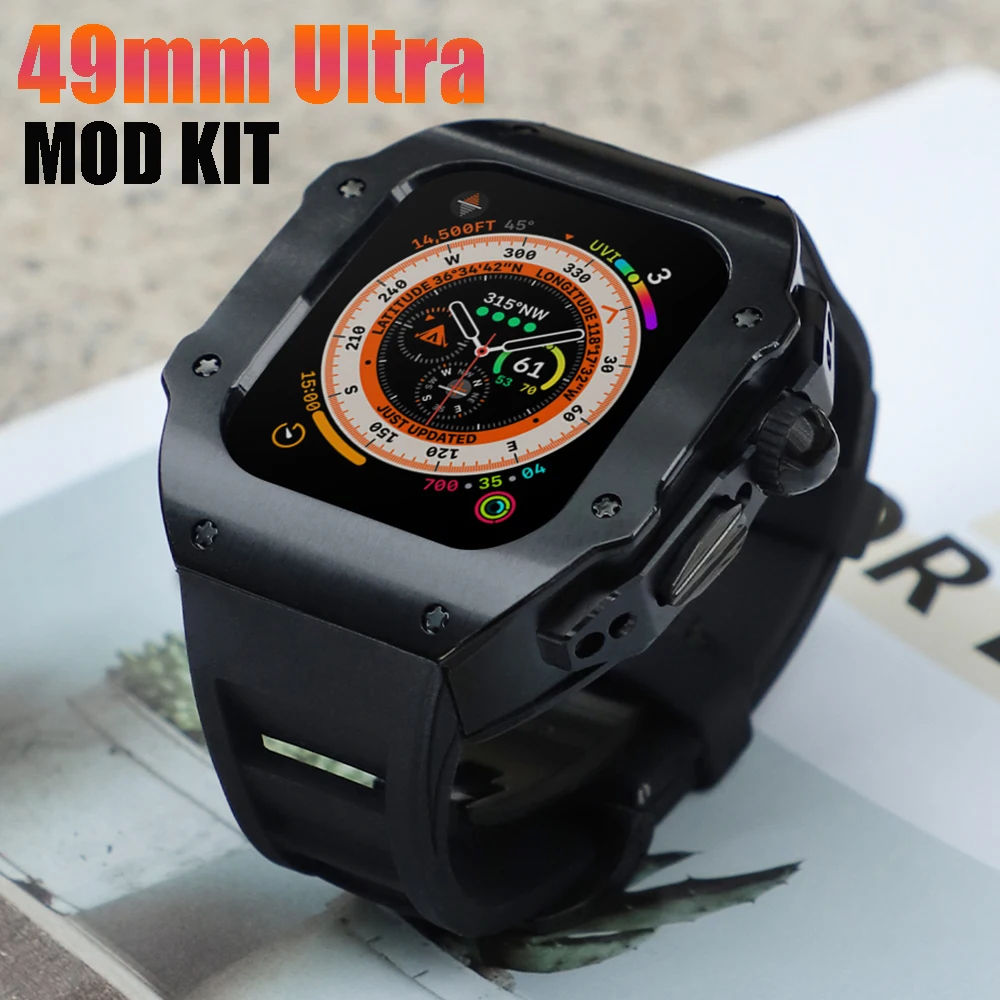 

49mm Metal Case Rubber Strap For Apple Watch Band Ultra 49MM DIY Modification Kit Stainless Steel Cover For iWatch 49 mm Mod Kit