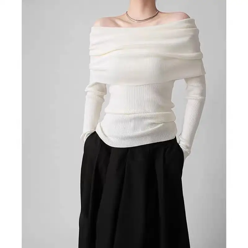 Трикотаж с открытыми плечами элегантные женские свитера модные пуловеры женская