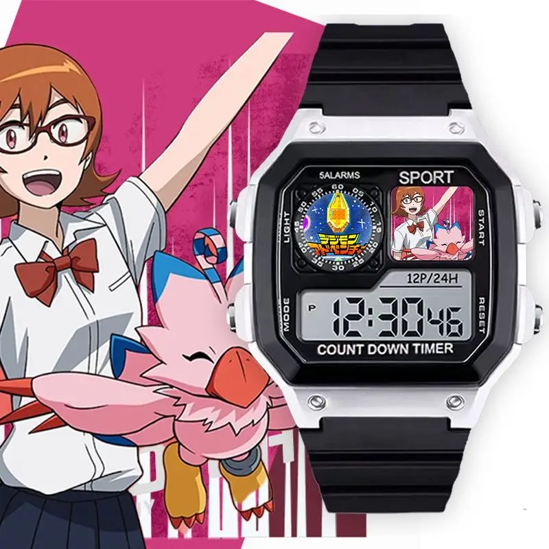 Фото Digimon Adventure Greymon Angewomon Angemon милые наручные часы с героями мультфильмов пара ценные электронные часы подарок на день рождения для друзей №4