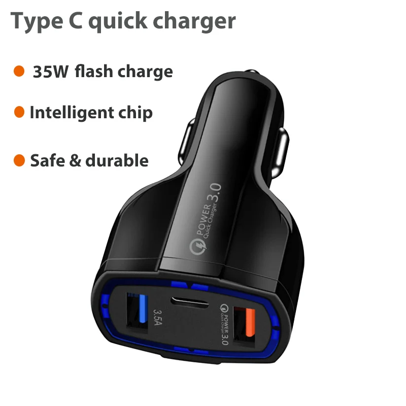 

Quick Charging 35W Car Charger 3-port USB Type C Car Phone Charge Adapter for iPhone Xiaomi Huawei Samsung QC3.0 PD Car Charger