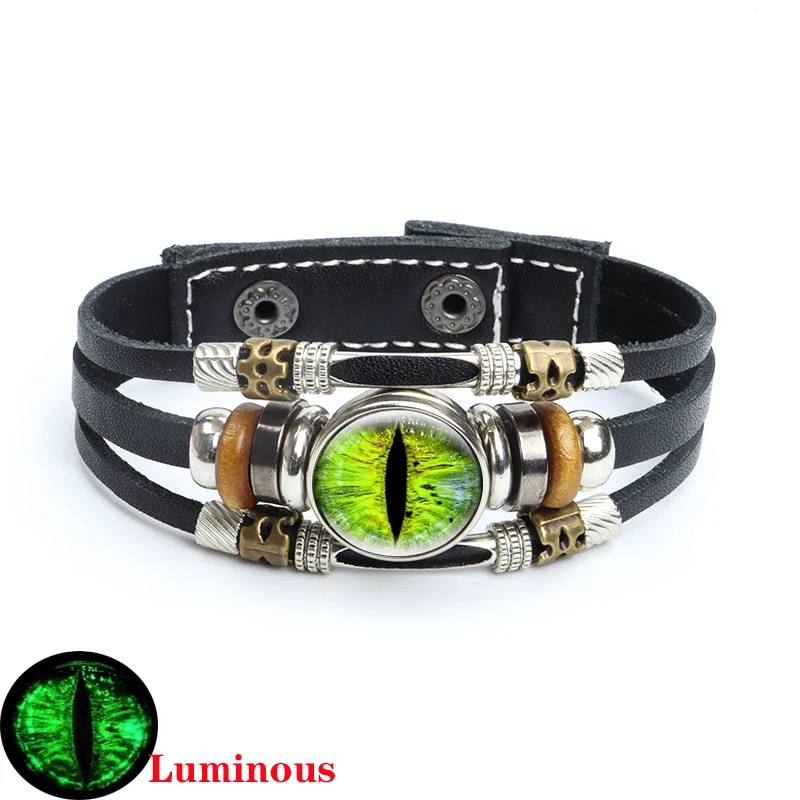 Браслет кожаный мужской глаза Дракона Ювелирное Украшение круглой формы с