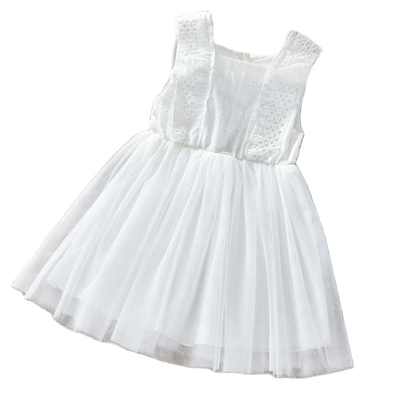 

2022 New Summer White Panel Mesh Princess Dress Dress Sleeveless Evening Dress Kid Clothes Children Dress