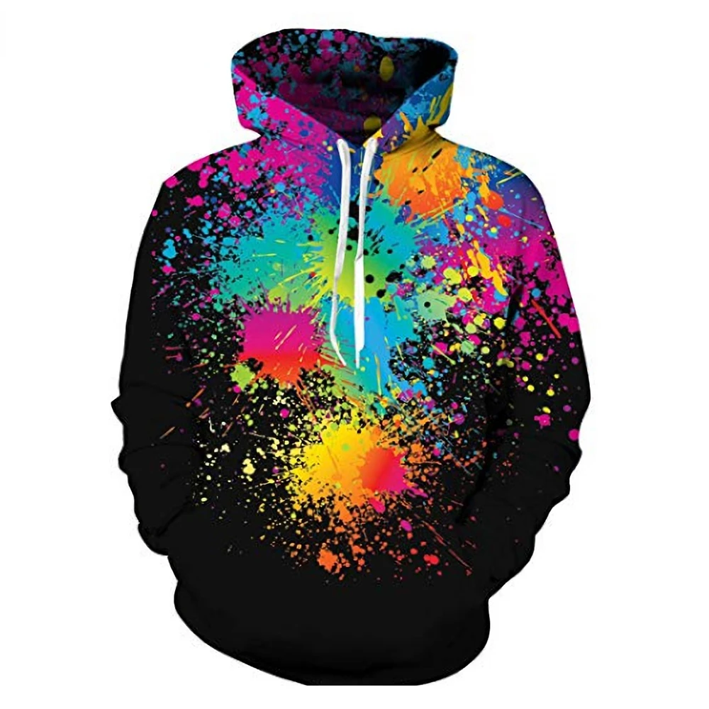 

Homens e Mulheres Rainbow Paint Splatter Hoodie Moletons 3D Streetwear Casual Roupas De Grandes Dimensões Moda 2023