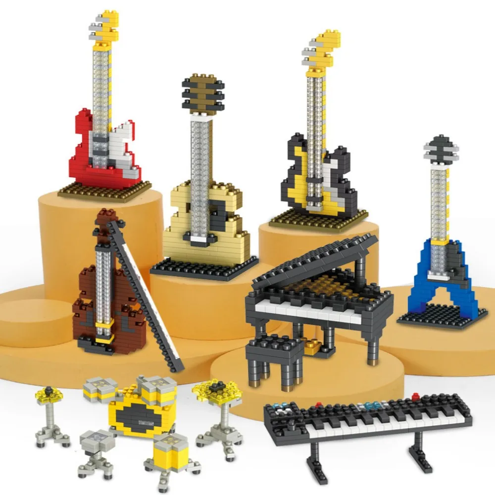 

Musical Instrument Micro Building Blocks,Electronic Organ Piano Bass Guitar DIY Assembled Mini Educational Toys Boy Girl Gift