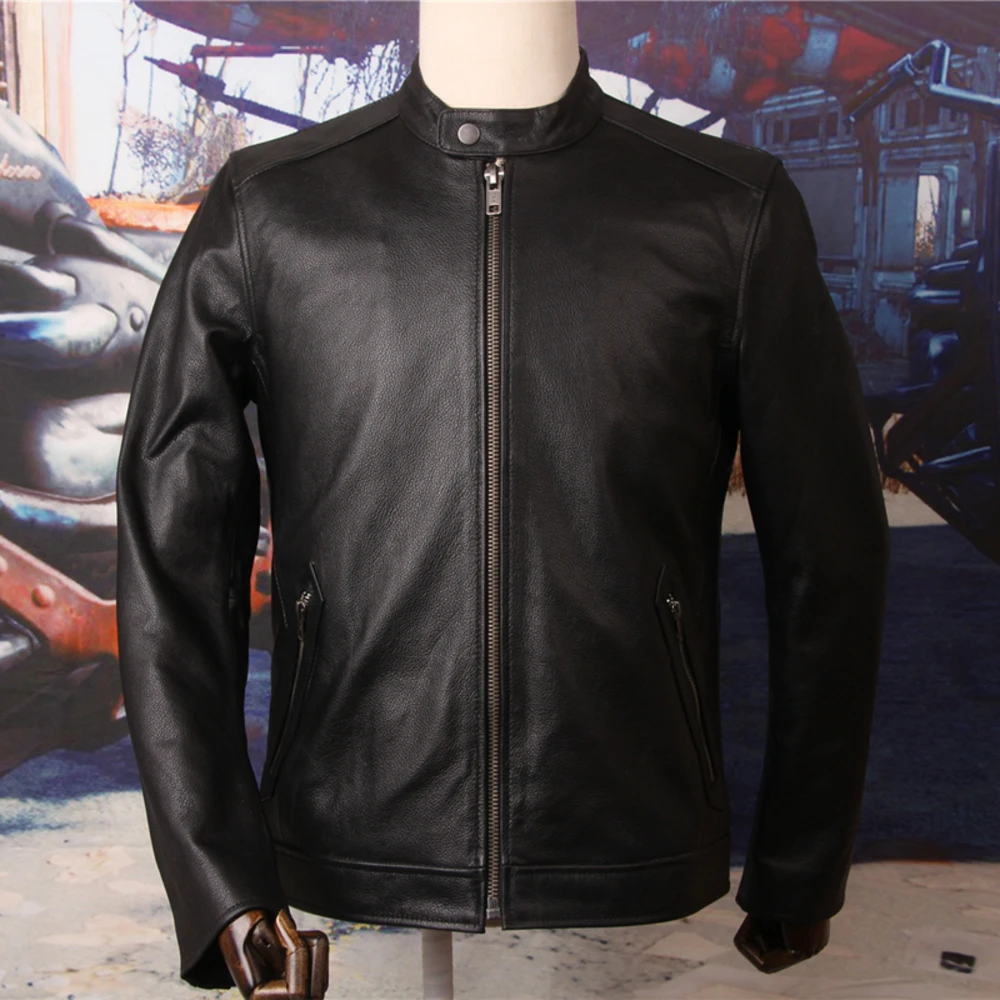 Мужская приталенная куртка из натуральной телячьей кожи пальто воловьей модная