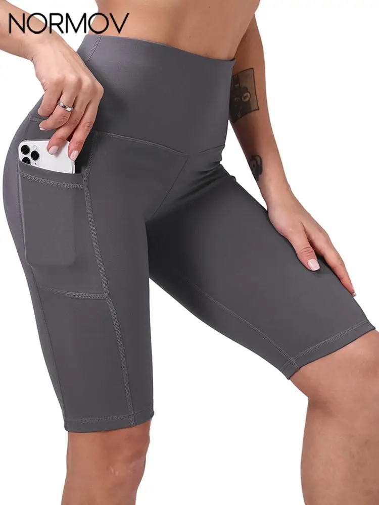 

NORMOV 2Pcs/set High Waist Shorts Elastic Sweat Pants Women Fitness Sportswear Seamless Running Summer with Pockets Tights Pants