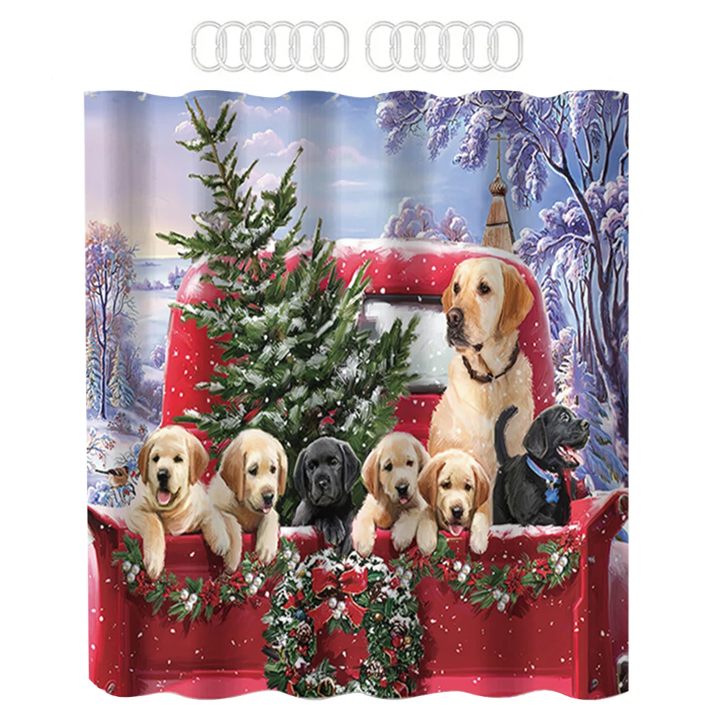 Рождественская занавеска для душа в ванной комнате 180x180 см мультяшная