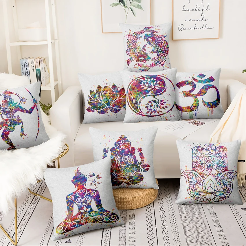 

Zen Yoga Art Watercolor Painting Printed Pillowcase Home Pillow Decoration Almofadas Decorativas Para Sofa Throw Pillow 45*45