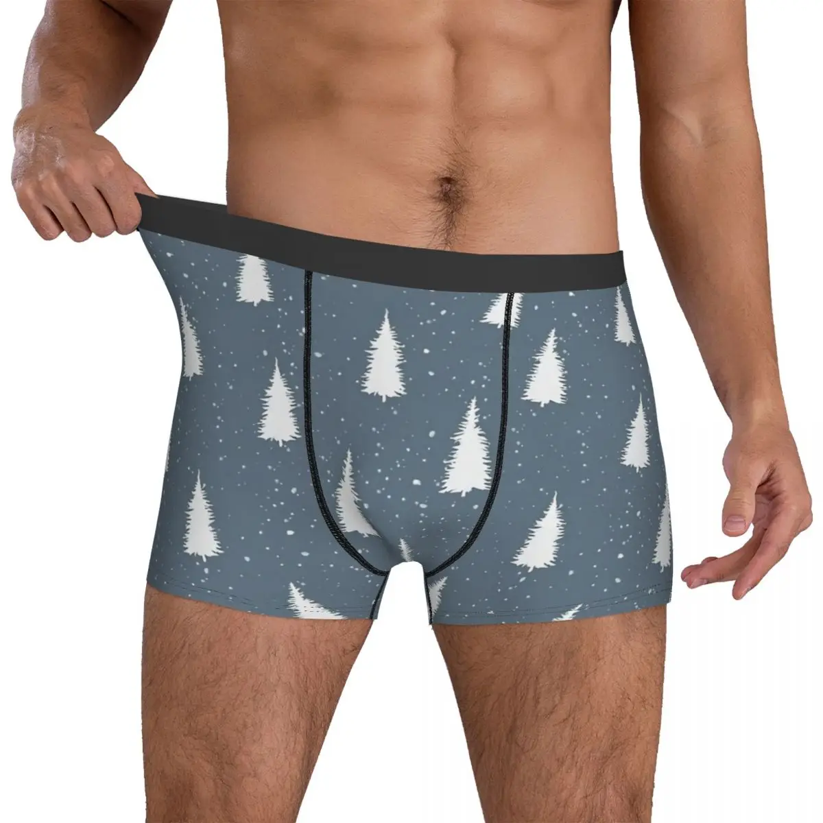

Nordic Pattern Underwear White Winter Christmas Tree Men Underpants Design Classic Trunk High Quality Shorts Briefs Big Size