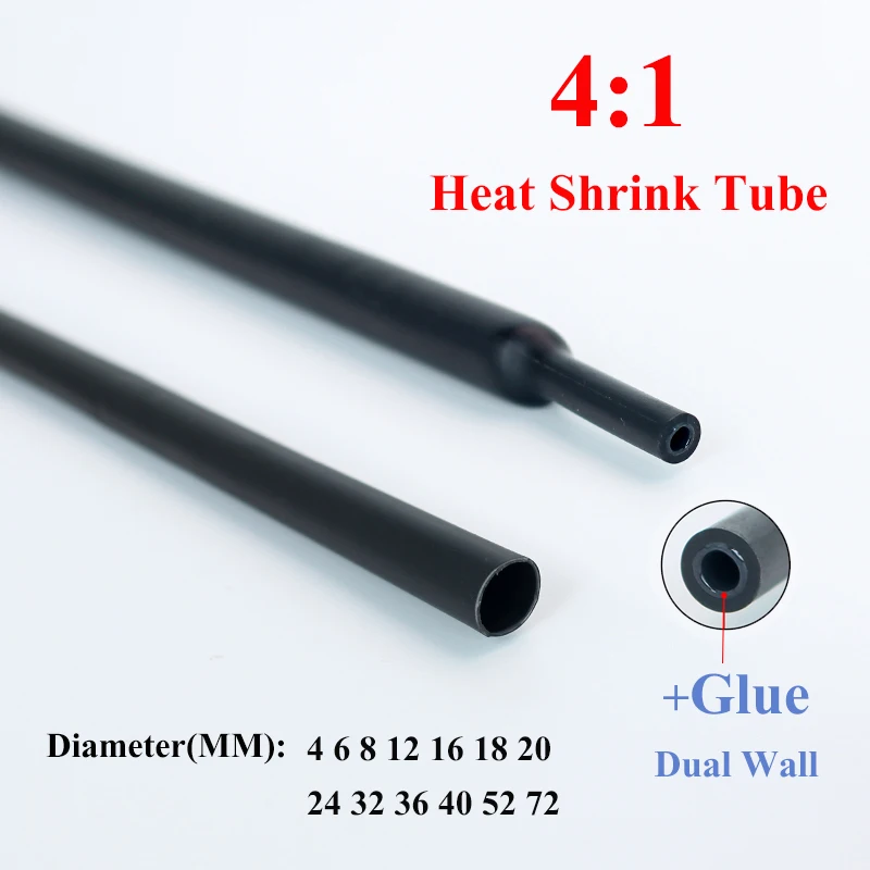 

1.22M/lot 4:1 Thermoretractile Heat Shrink Tube With Glue Heat Shrinkable Tubing Dual Wall Tubing Diameter 4/6/8/16/24/40/52/72