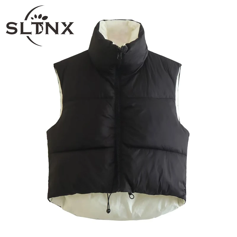 

SLTNX Sleeveless Vest Woman 2022 Winter Solid Double-sided Padded Vests Coats Female Multicolor Quilted Warm Ladies Waistcoat
