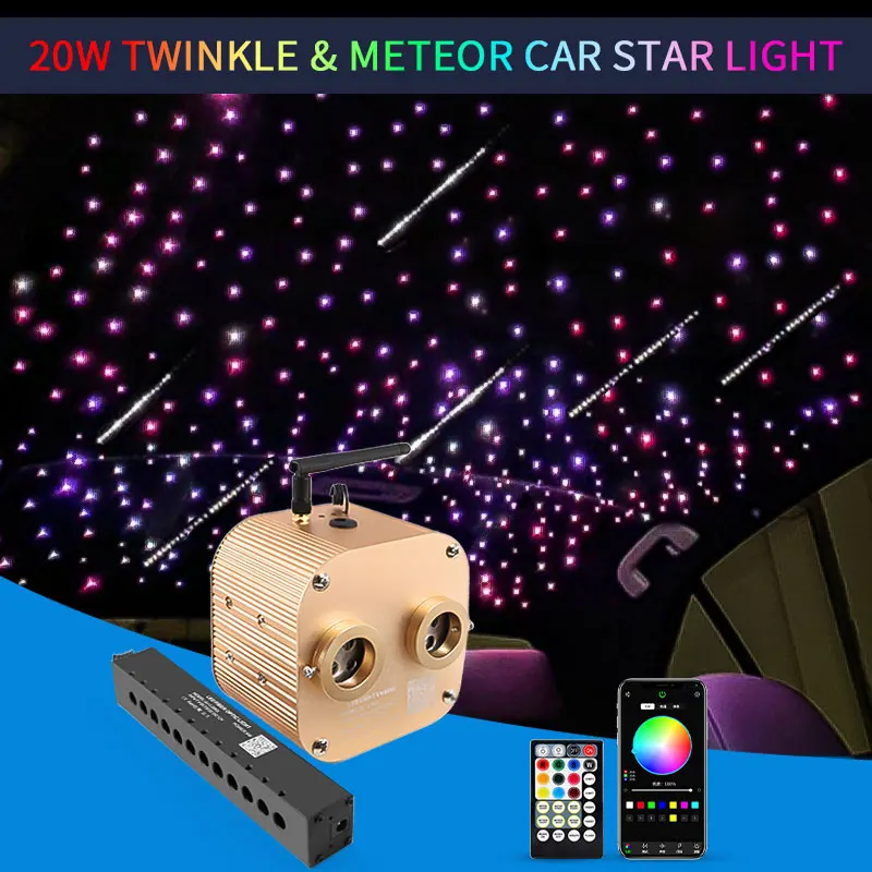 

20W Meteor Twinkle Car Starry Sky Star Roof Light Ceiling Lamp Auto Interior Ambient Light LED Fiber Optic Light Car Accessories