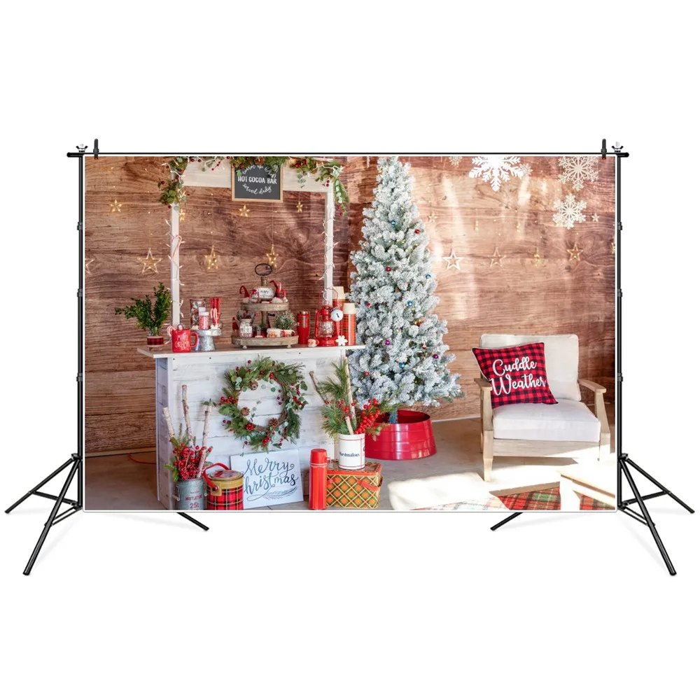 

Рождественская елка камин с венком стул фонарь интерьер фотография фоны пользовательские Фотообои