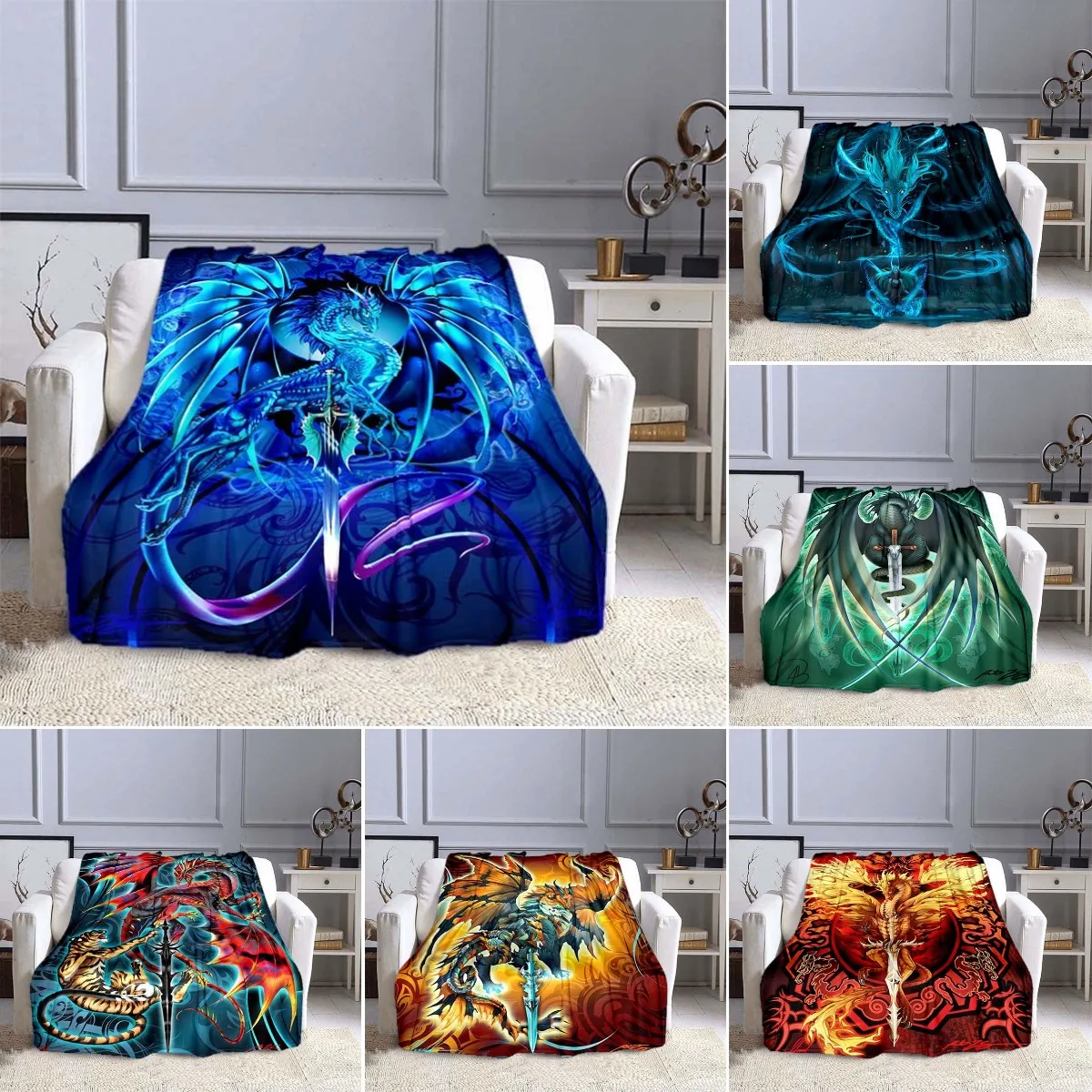 

Dragon and Sword Flannel Throw Blanket for Boys Kids Birthday Gifts Lightweight King Queen Size for Bed Sofa Couch Living Room