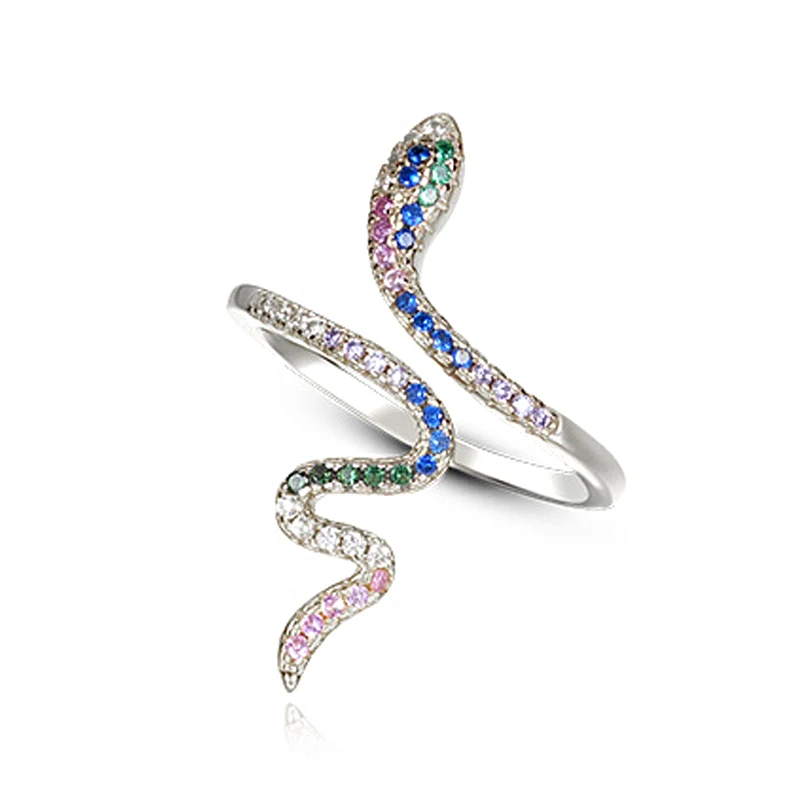 

Fashion Vintage Simple Cute Color Zircon Snake Rings Soild 925 Sterling Silver Ring Christmas Party Gifts for Women Fine Jewelry