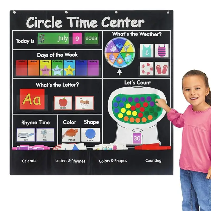 

Circle Time Learning Center Classroom Pocket Chart Educational Pocket Calendar Heavy-Duty Kids Calendar For Letter Counting
