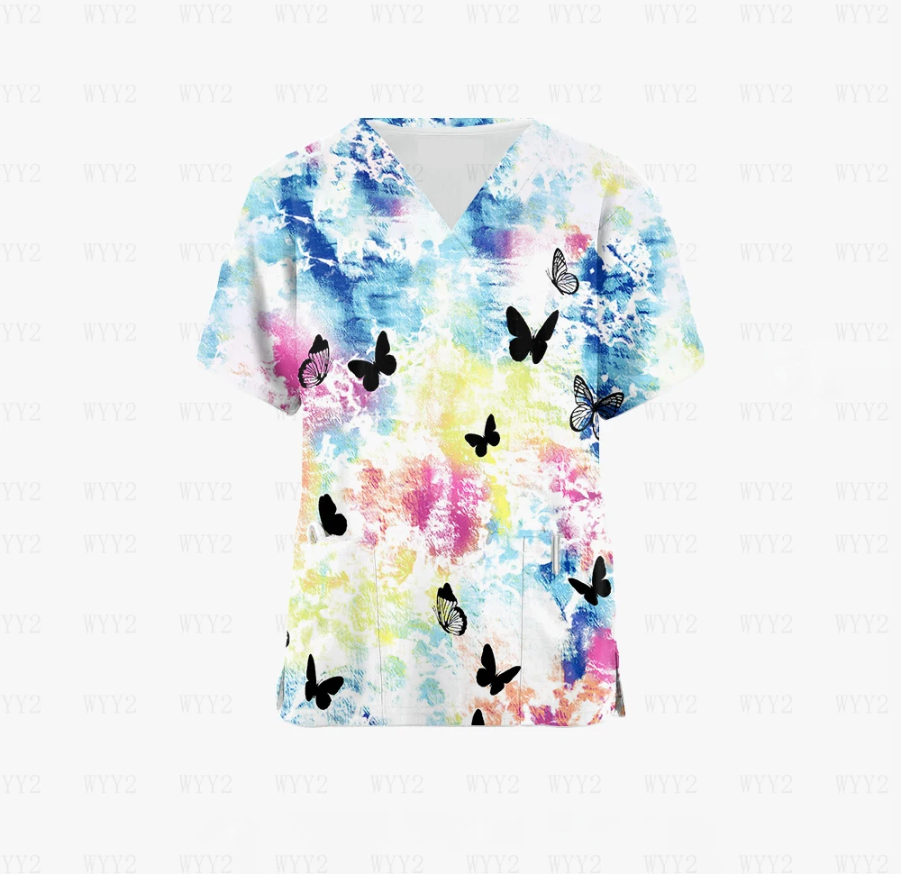 

New Midwife Scrub Uniform Women Scrub Top with 2 Pockets V Neck Nursing Uniform