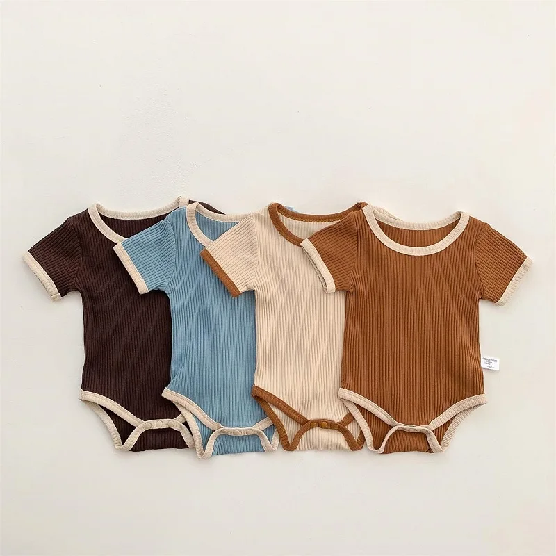 

Casual Newborn Baby Boy Girl Romper Short Sleeve Solid Color Ribbed Cotton Jumpsuit Outfits Summer Clothes for 0-12Months