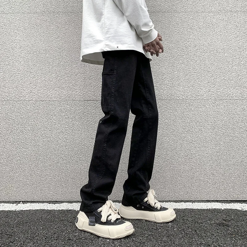 White Black Jeans Men Slim Fit Fashion Casual Straight Jeans Men Japanese Streetwear Hip-hop Denim Pants Mens Trousers M-2XL