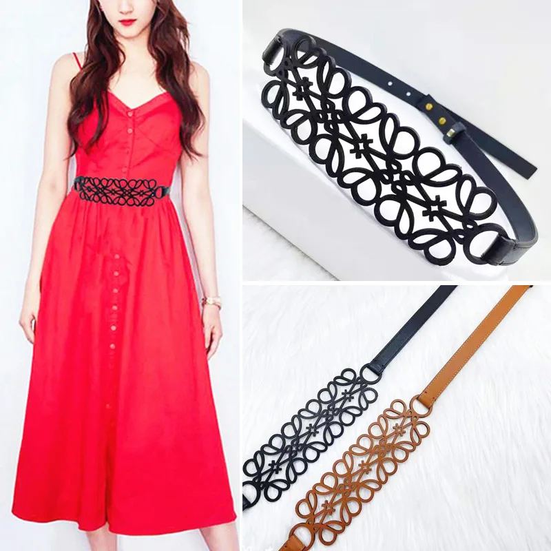 

New Women Belt Girdle Cummerbunds Soft PU Leather Wide Belts Hollow Out Waistbands Bowknot Wide Waist Belt Casual Designer Belts