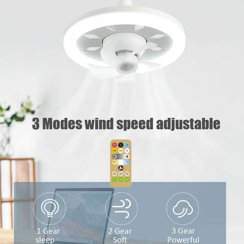 

48W E27 Ceiling Sealing Fan Led Light And 3 Colors Remote Control Ceiling Chandelier 360 Rotation Cooling Fan For Room Lighting