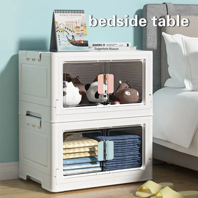 

Transparent Double door Folding storage cabinet home bedroom clothes storage sundries toys snacks sorting box bedside table