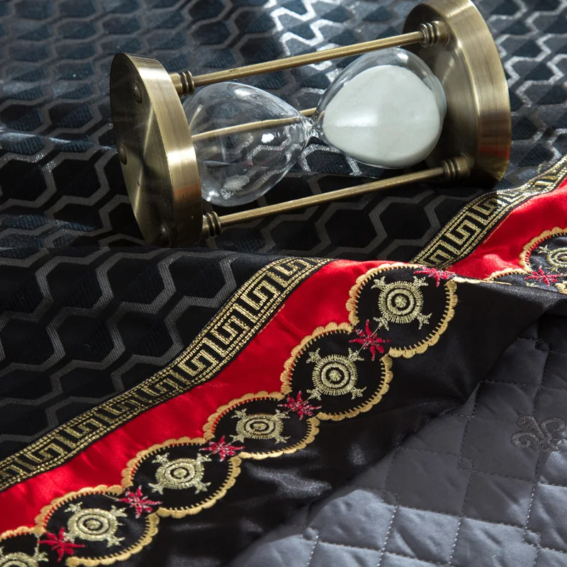New Black Silk Satin Luxury Home Royal Bedding set Queen King size Bed Bed/Flat sheet spread Pillowcase Duvet cover | Дом и сад