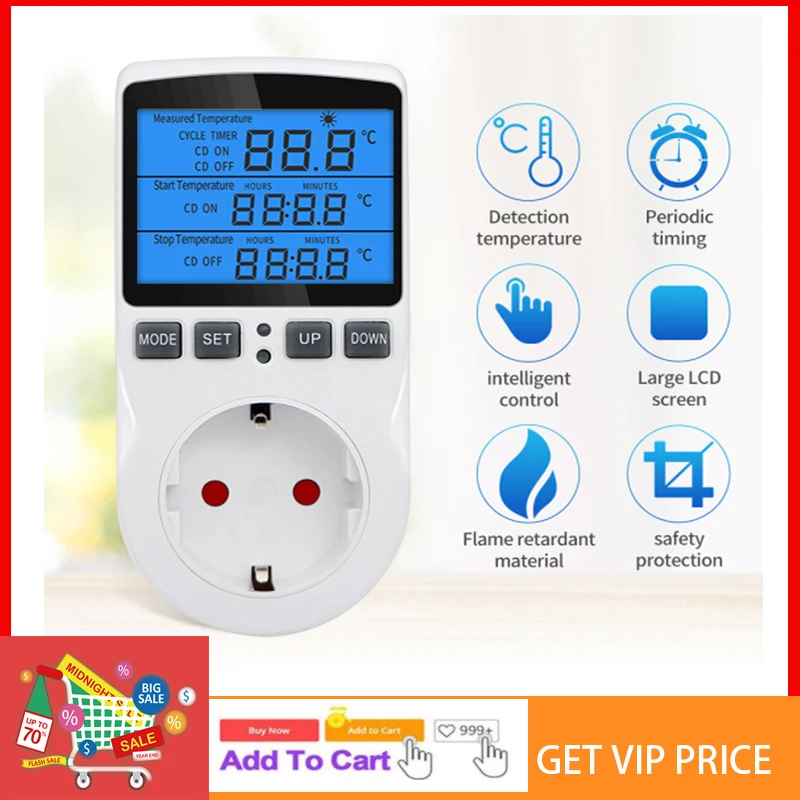 

Термостат KT3100 многофункциональный с таймером и синей подсветкой