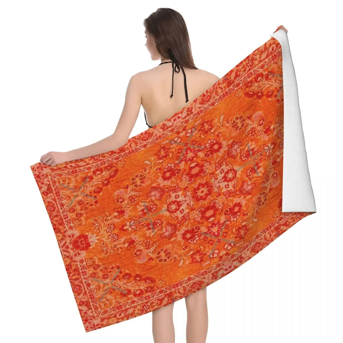 

Orange Heritage Oriental Bohemian Traditional 80x130cm Bath Towel Soft For Pool Birthday Gift