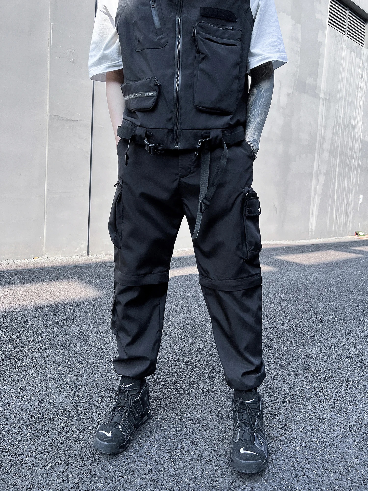 

Шорты-карго на молнии для мужчин и женщин, уличная одежда, джоггеры, штаны, тренировочные, с множеством карманов, городские, черные