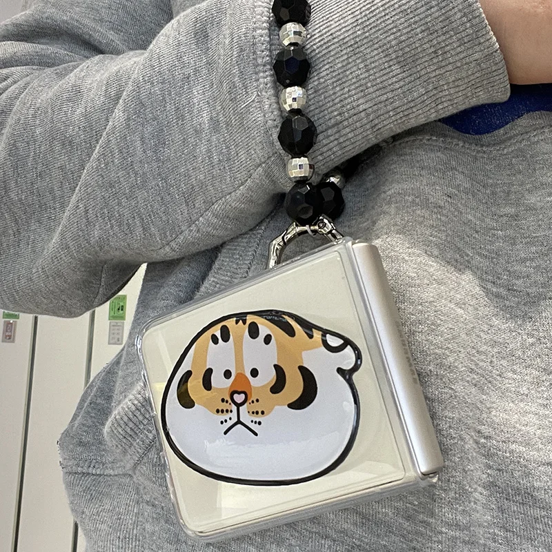 

For Samsung Galaxy ZFlip3 Cover Creative Big Tiger Phone Holder Cases with Black Ball Lanyard for Z Flip 3 Samsung F7110 Case